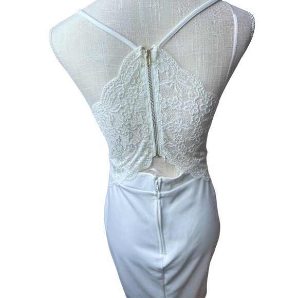 White Spaghetti Strap Lace Back Midi Dress Gold Zipper Formal Wedding Homecoming - Picture 14 of 16